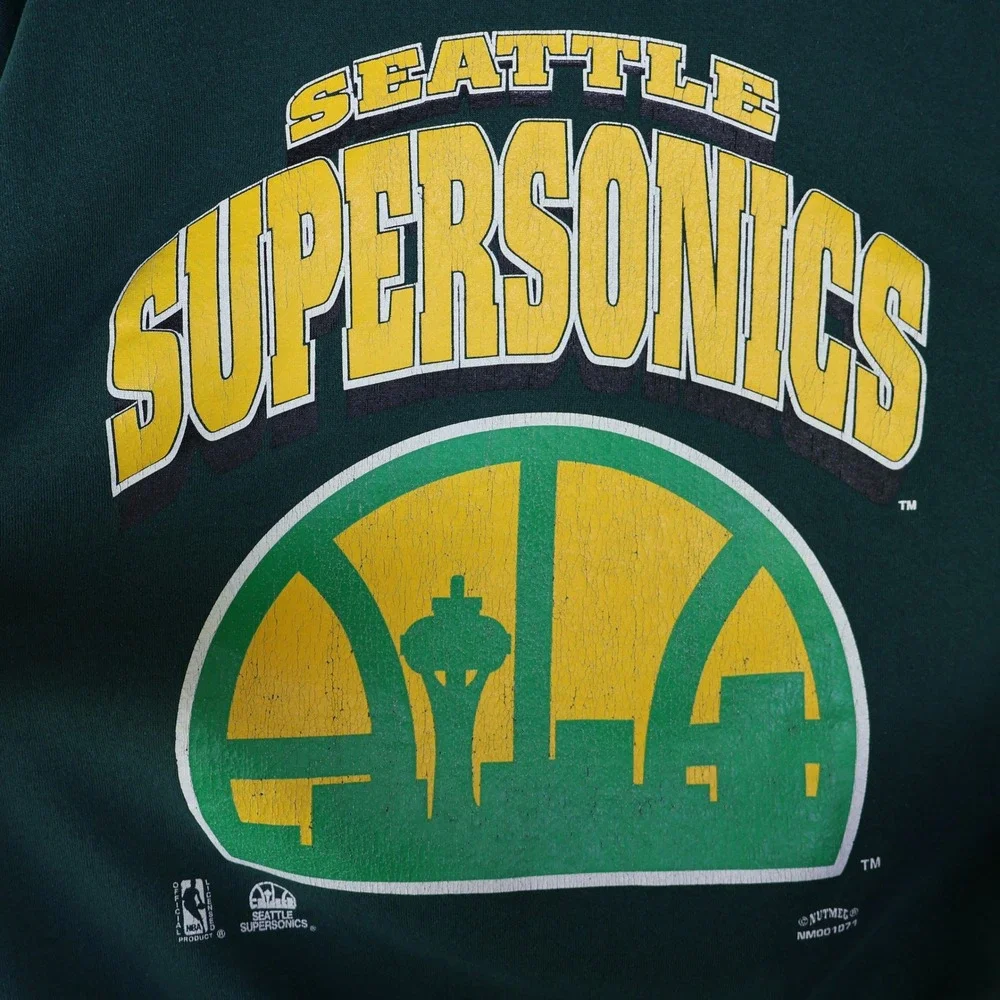 Vintage 90s Seattle SuperSonics Nutmeg Sweatshirt Size L NBA Basketball Green - Picture 2 of 11